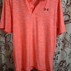 2 Under Armour Men's Heather Orange Short Sleeve Performance Shirt/Gray Shirt